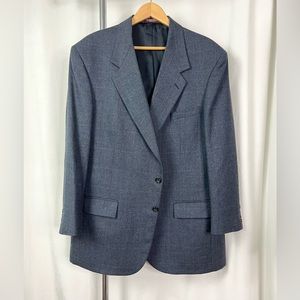 Vintage Evan Picone Sport Coat Blazer Suit Jacket Wool 2 Button Blue Check 46L